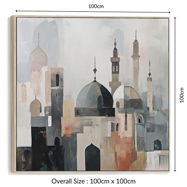 Large Modern Islamic Wall Art - Abstract Mosque Neutral Grey