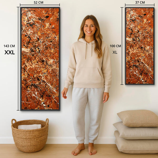 Tall Framed Vertical Wall Art Canvas - Rust - Upright Abstract
