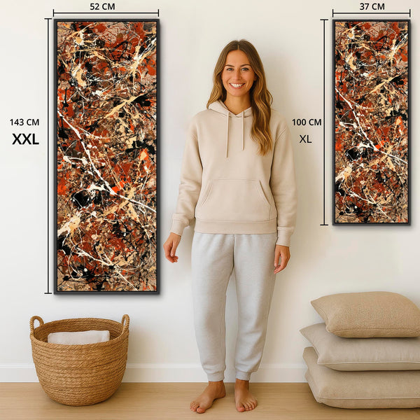 Jackson Pollock Style Abstract Framed Canvas Art - Rust Cream