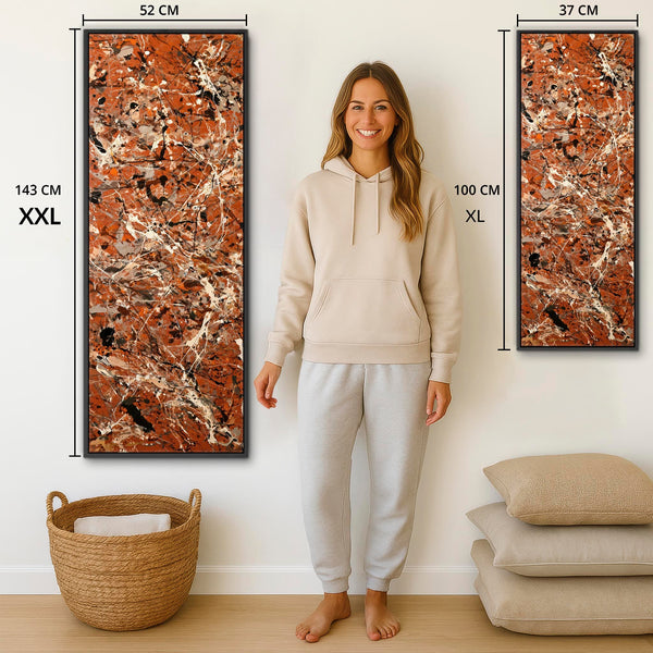 Tall Upright Orange Rust Framed Wall Art Canvas - Burnt Umber