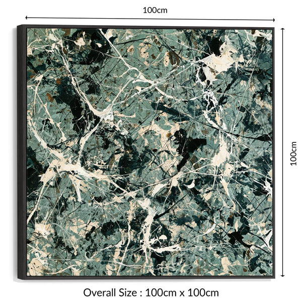 Green Abstract Framed XL Artwork Canvas - Jackson Pollock Style