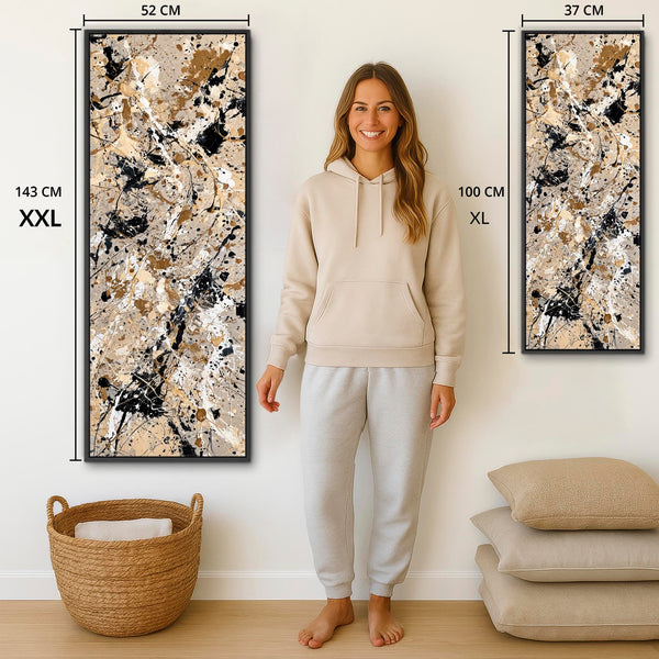 Tall Jackson Pollock Splash Style Framed Vertical Canvas Art