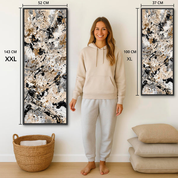 Tall Framed Vertical Canvas - Neutral Cream Black Hallway Art