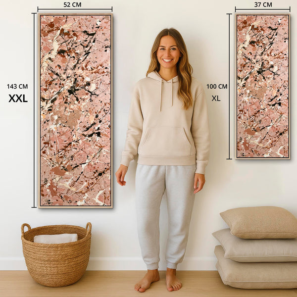 Tall Framed Abstract Wall Art Peach Pink Jackson Pollock Style