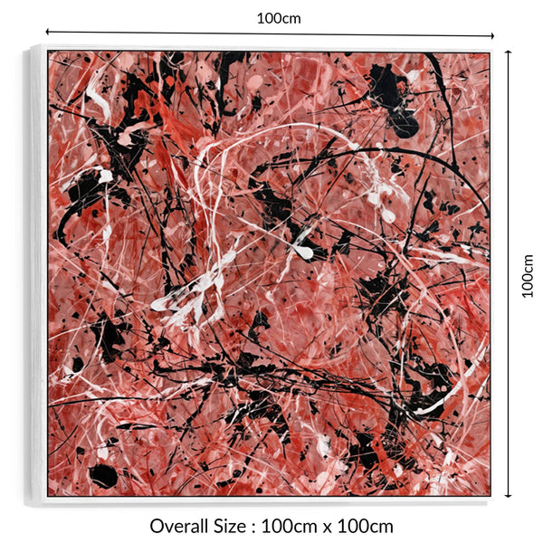 Large Salmon Red Pink Framed Canvas Art Jackson Pollock Style