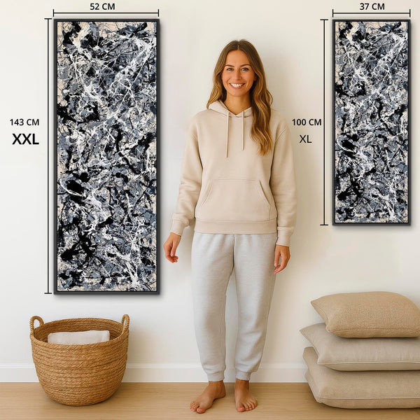 Tall Abstract Hallway Wall Art - Vertical Grey Pollock Style