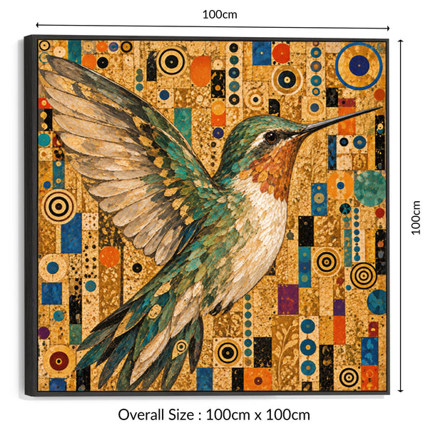 Large Gustav Klimt inspired Framed Canvas Artwork - Hummingbird