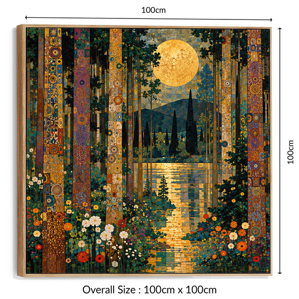 Gustav Klimt inspired Framed Canvas Art - Moonlit Forest Trees