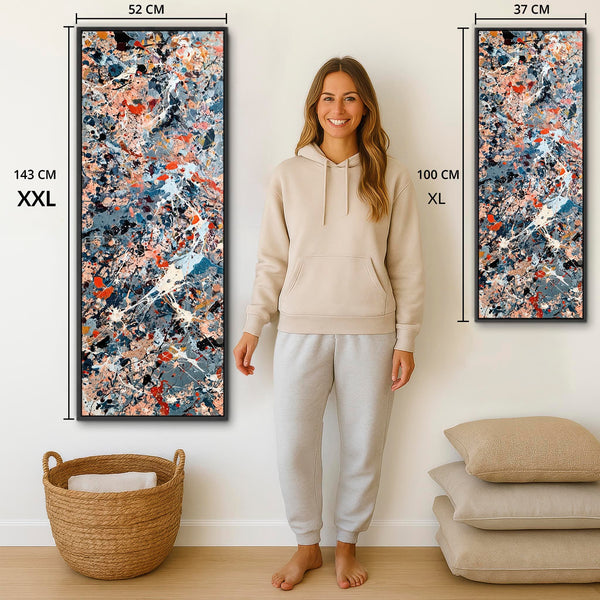 Tall Colourful Jackson Pollock Inspired Upright Framed Canvas