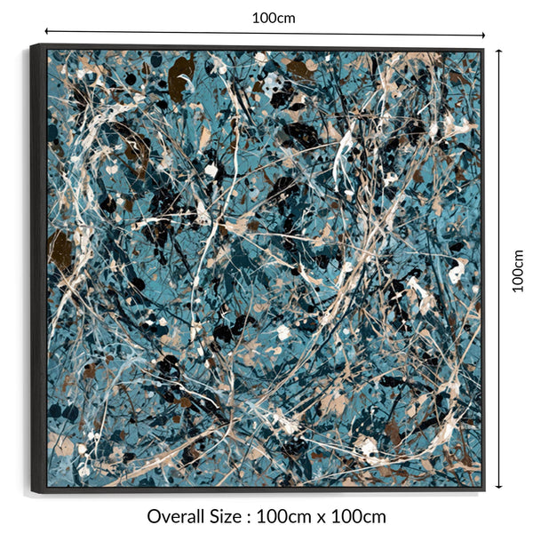 Large Square Teal Cream Abstract Framed Wall Canvas - Elation