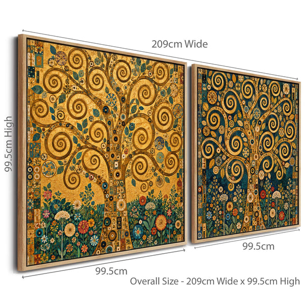 Pair Gustav Klimt inspired Framed Canvas Life Trees - Set of 2