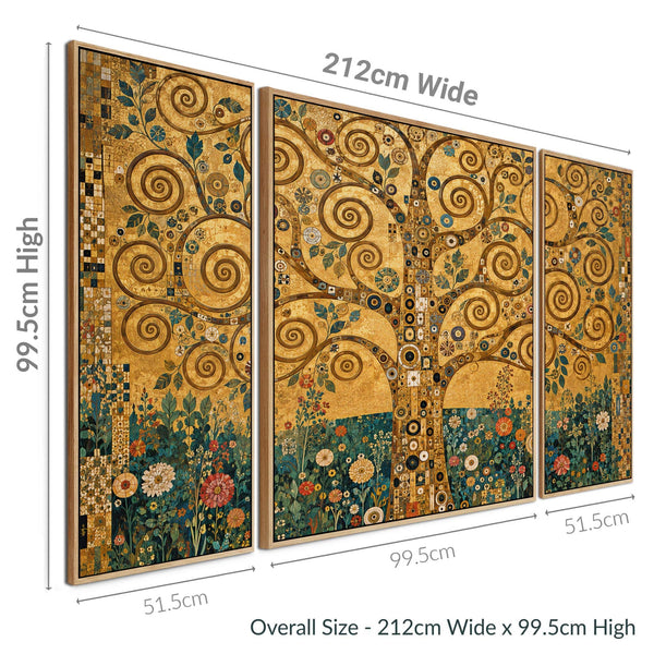 Set 3 Gustav Klimt inspired Framed Canvases Golden Tree of Life