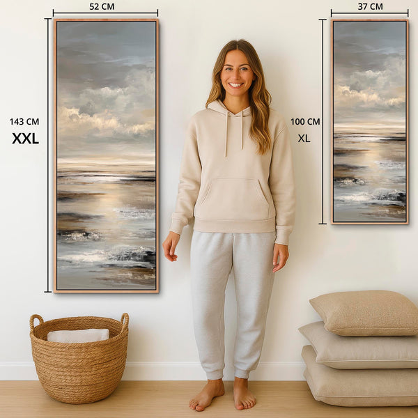 Tall Neutral Beige Entrance Hall Framed Canvas Art for Hallway
