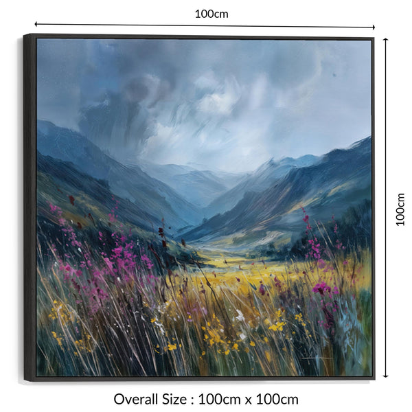 Large Scottish Highland Framed Canvas Art - Wildflower Glen
