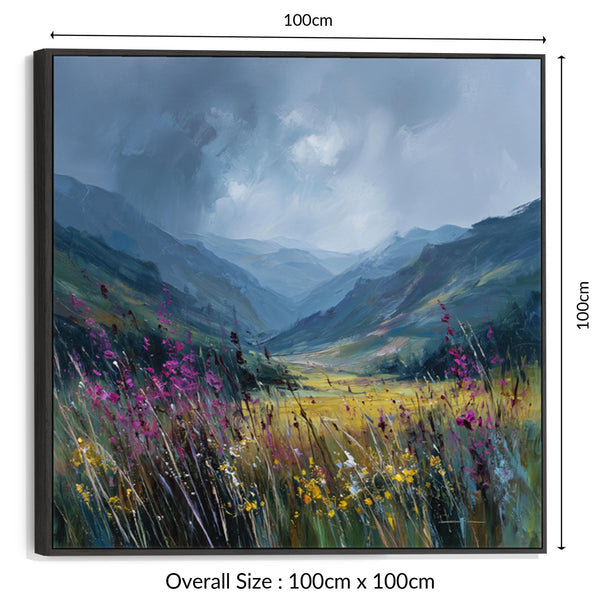Large Scottish Highland Framed Canvas Art - Wildflower Glen
