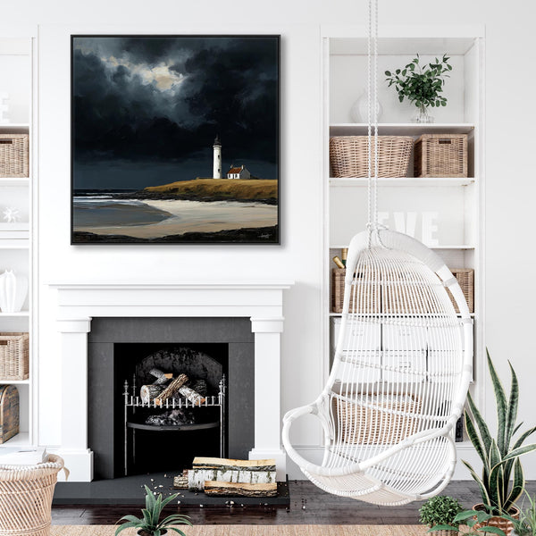 Large Framed Scottish Canvas Artwork - Lighthouse - Edge of Storm