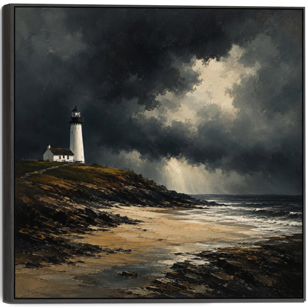 Framed Scottish Canvas Artwork - Lighthouse - Lonely Light