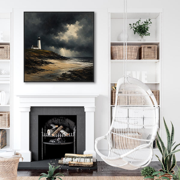 Framed Scottish Canvas Artwork - Lighthouse - Lonely Light