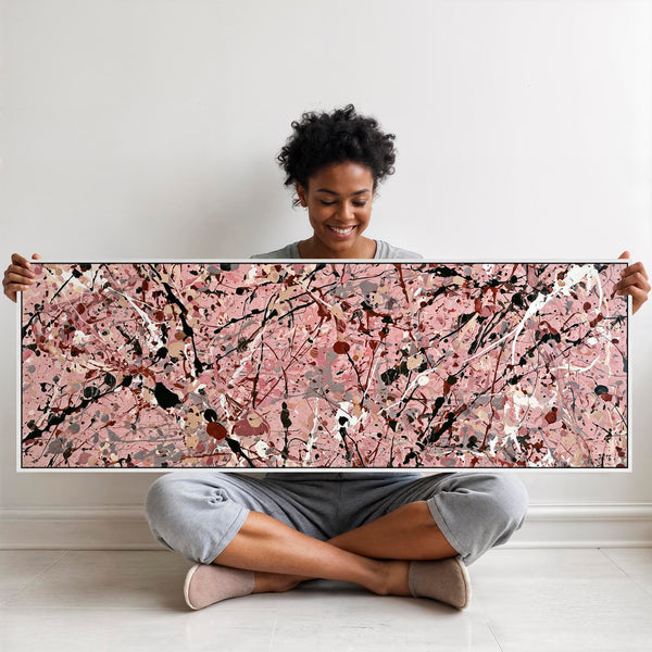 Pink Bedroom Wall Art Canvas - Framed Dusty Rose Print over Bed