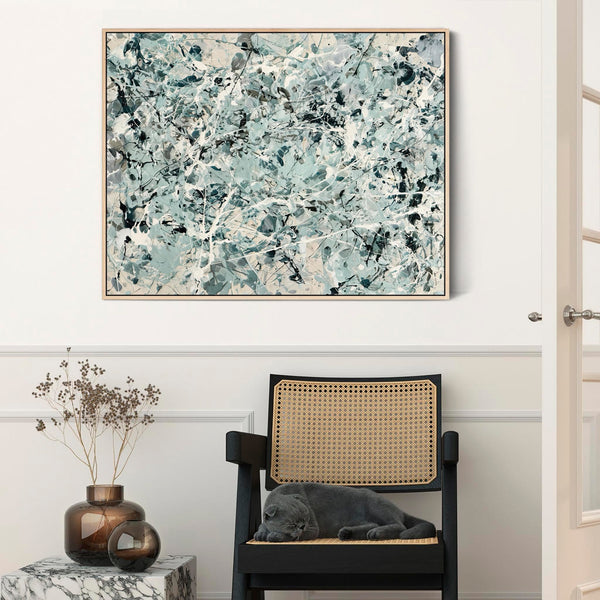 Bedroom Framed Canvas Green Abstract Jackson Pollock Inspired