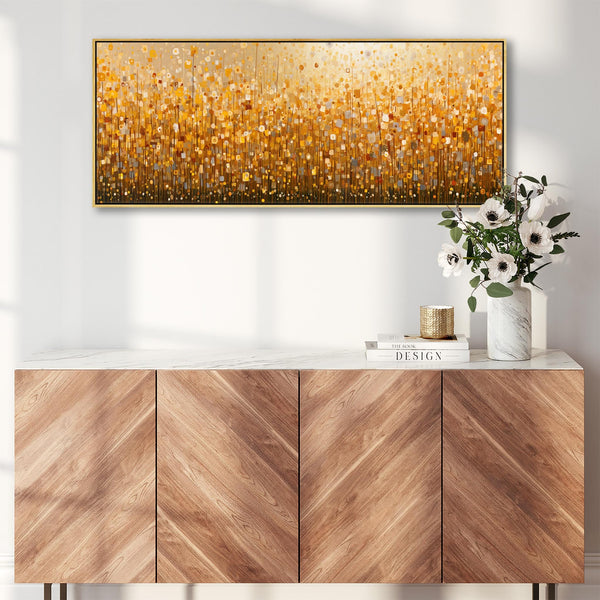 Wide Yellow Gold Abstract Bedroom Framed Canvas over Bed Art