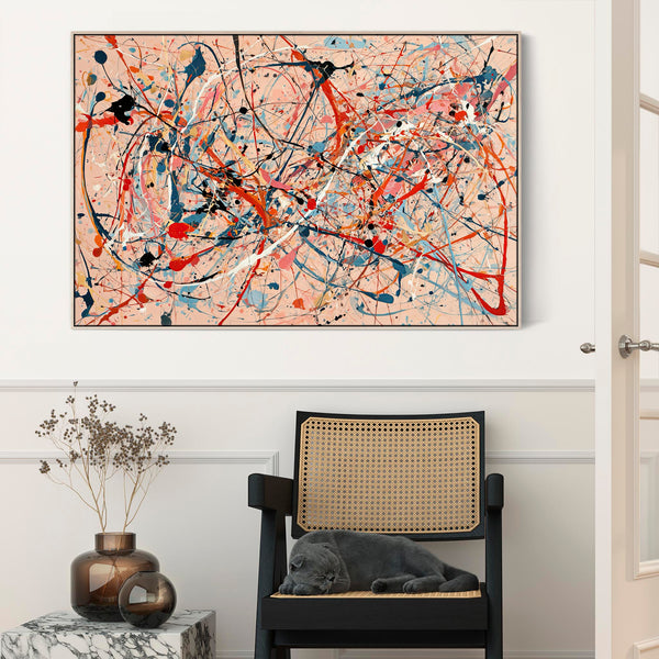 Hallway Framed Wall Art Canvas - Abstract Pollock Style - Flux