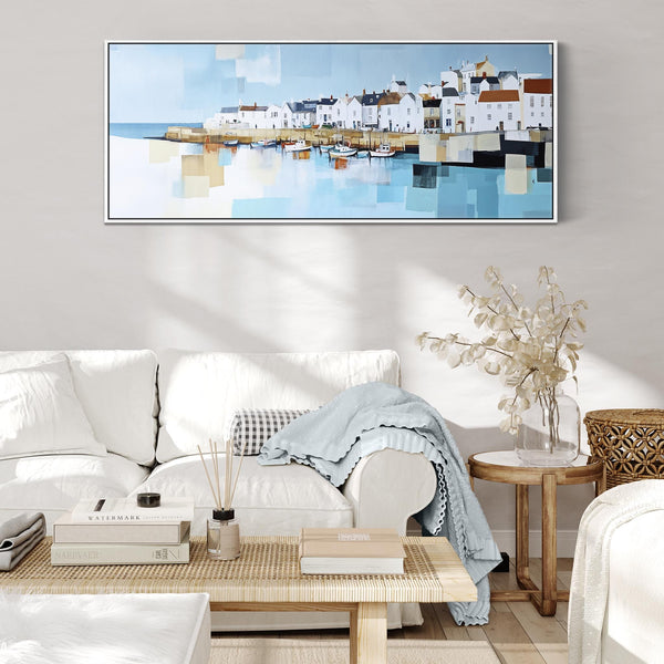 Wide Living Room Wall Art - Framed Cornish Coastal Artwork for Lounge