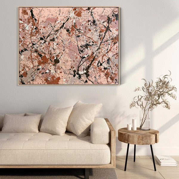 Framed Art for Living Room Lounge - Blush Jackson Pollock Style