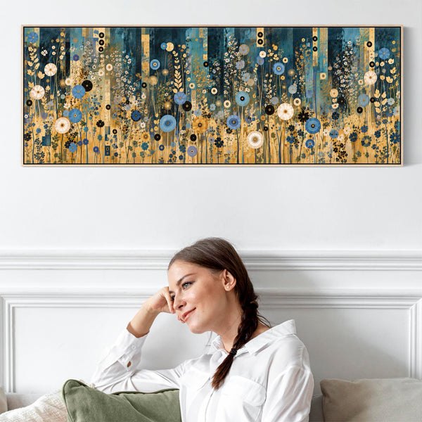 Wide Blue Cream Gustav Klimt inspired Over Bed Bedroom Canvas