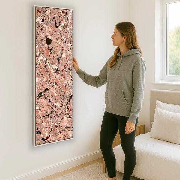 Tall Framed Hallway Wall Art Blush Peach Pink Canvas for Hall