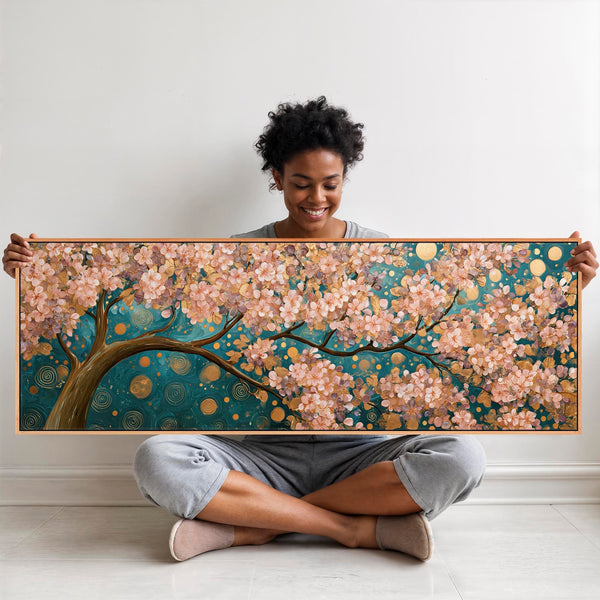 Pink Blue Gustav Klimt inspired Bedroom over Bed Canvas Art