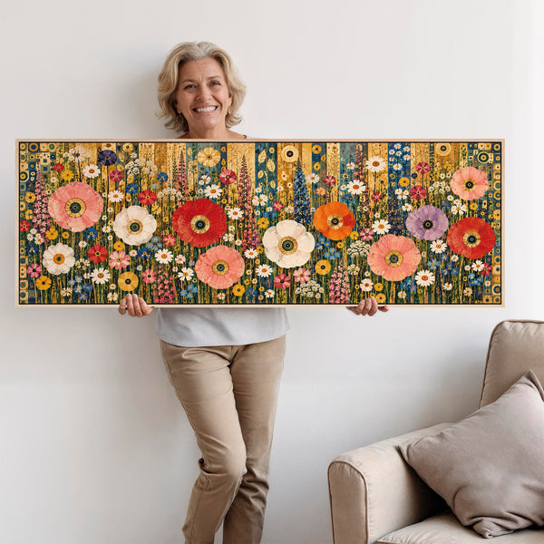 Wide Colourful Gustav Klimt inspired Over Bed Bedroom Canvas