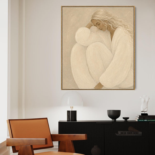 Framed Artwork for Bedroom - Thoughtful Elegance 1 - Neutral Beige