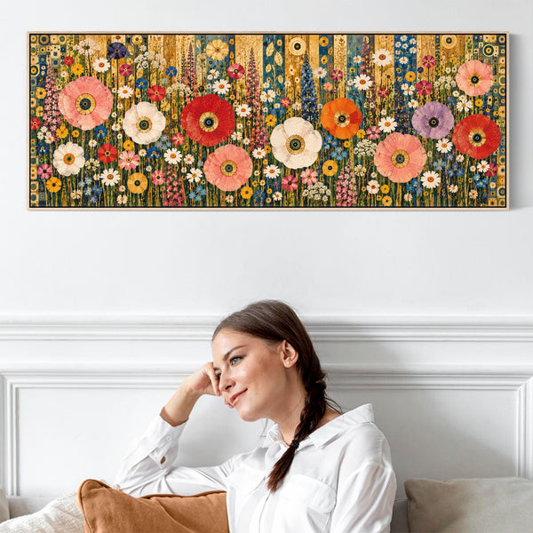Wide Colourful Gustav Klimt inspired Over Bed Bedroom Canvas