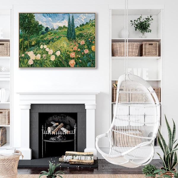 Large Living Room Framed Wall Art - Abstract Van Gogh Meadow