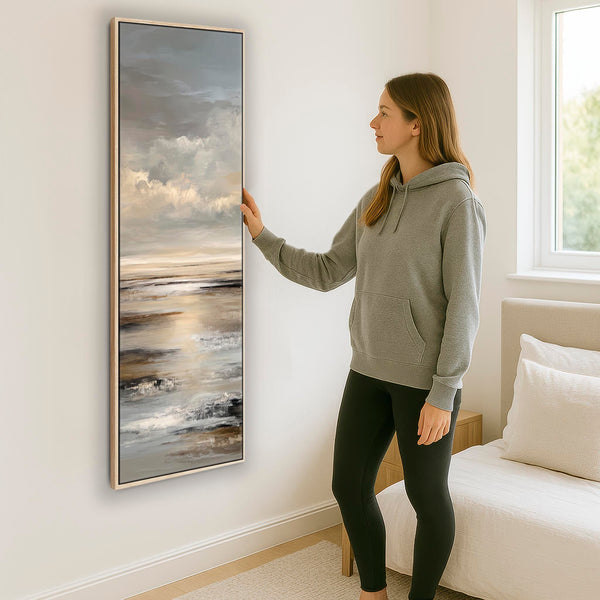 Tall Neutral Beige Entrance Hall Framed Canvas Art for Hallway