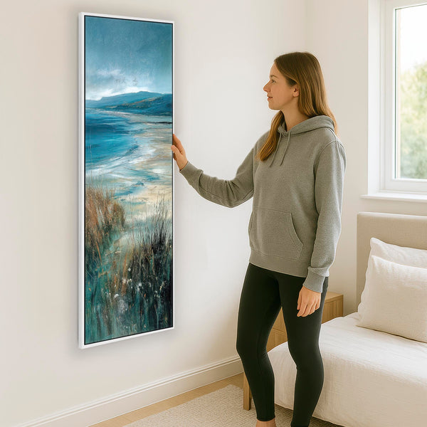 Tall Irish Coastal Framed Wall Art Canvas - Teal Blue - Storm