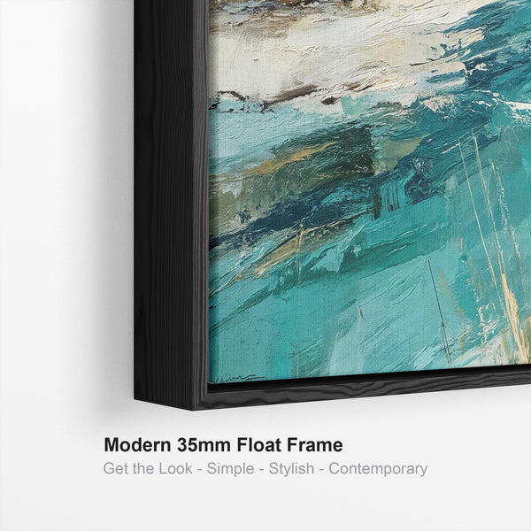 Wide Living Room Framed Wall Art on Canvas - Teal Tidal Drift