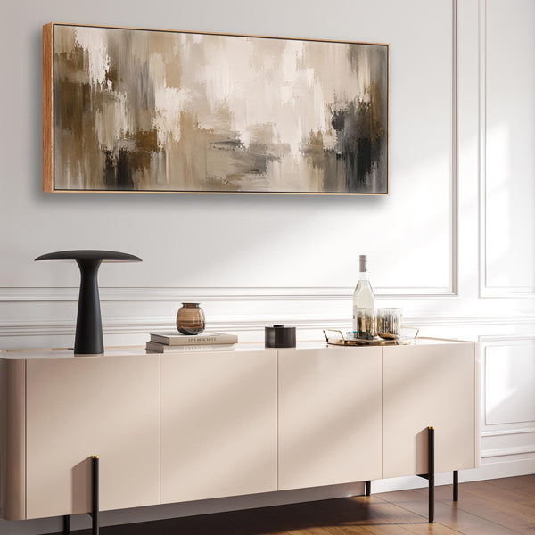 Wide Panoramic Framed Wall Art Long Nude Brown Cream Canvas