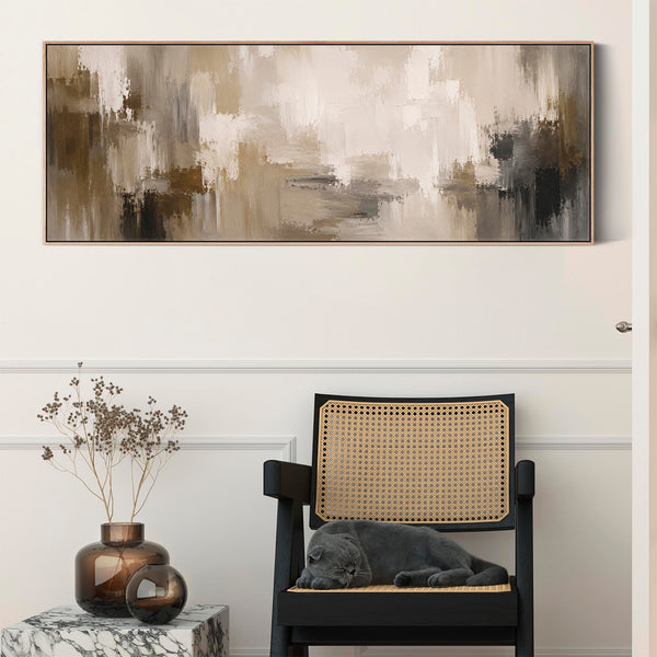 Wide Panoramic Framed Wall Art Long Nude Brown Cream Canvas