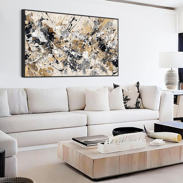Extra Large Living Room Framed Canvas Neutral Black Lounge Art