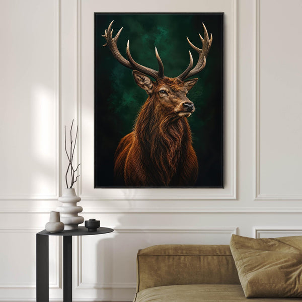 Majestic - Highland Stag - Brown Emerald Scottish Framed Canvas