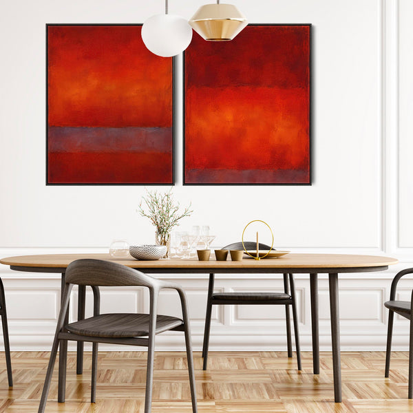 Large Mark Rothko inspired Framed Set of 2 Canvases - Red Flow