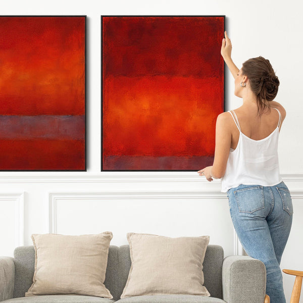 Large Mark Rothko inspired Framed Set of 2 Canvases - Red Flow