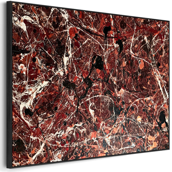 Large Framed Jackson Pollock Style Canvas Art - Maroon Splash