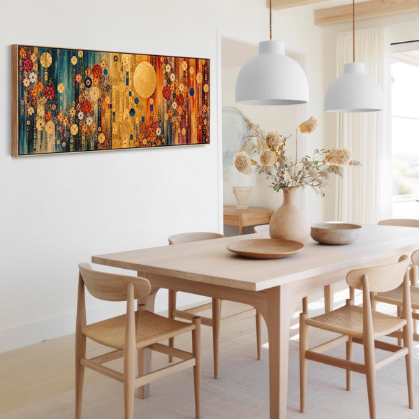 Wide Maximalist Gustav Klimt inspired Framed Canvas - Colourful