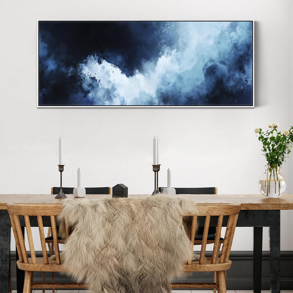 Blue White Abstract Framed Wall Art Print Panoramic - Mirage