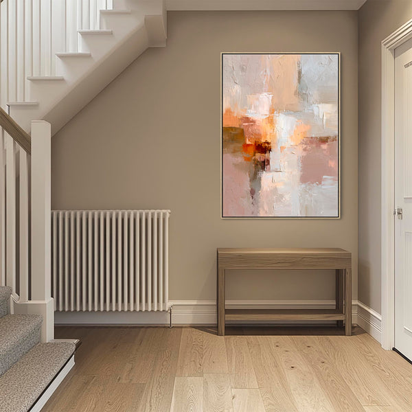 Blush Pink Abstract Framed Art Canvas Neutral Mist