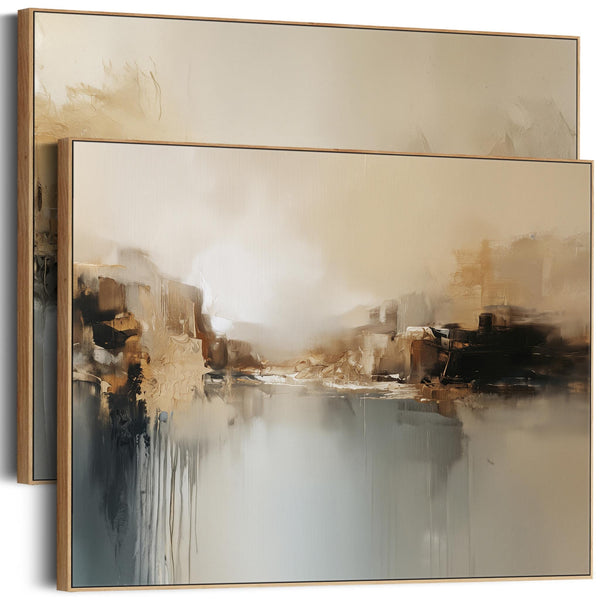 Extra Large Pair Framed Abstract Teal Mist - Set of 2 Canvas