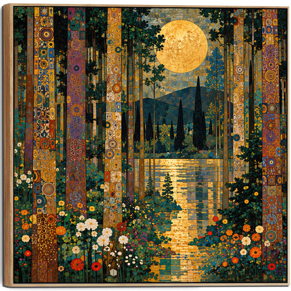 Gustav Klimt inspired Framed Canvas Art - Moonlit Forest Trees